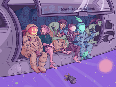 All Together Now aliens characterdesign characters digital painting digitalart illustration photoshop space
