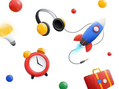 Marbles clocks google headphones illustration marble rocket