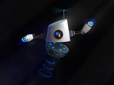 Robot Butler 3d butler cinema glow hover illustration robot