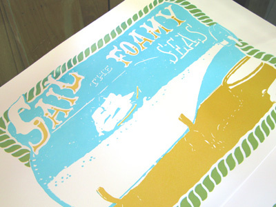 Sail the Foamy Seas (WIP) beer bottle process screenprint ship wip