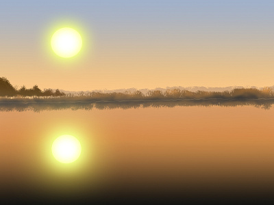 Morning over the lake illustration nature photoshop