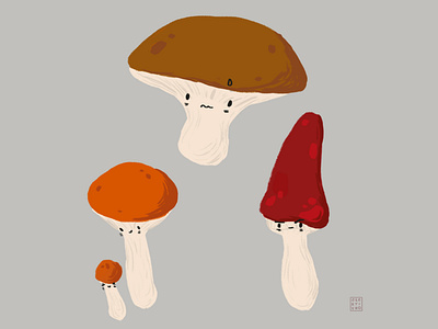 mushrooms adobe illustrator adobe photoshop autumn emotions funny character illustation minimal mushrooms