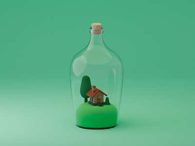 House in the bottle 3d blender bottle glass graphic design green house lowpoly simple