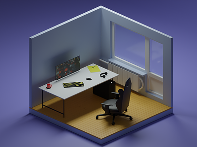 A part of room 3d blender blender3d blue graphic design isometric monitor pc room table window yellow