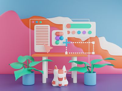 Cat and Figma 3d blender cat figma graphic design plants