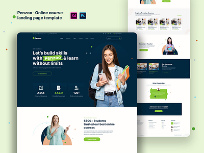 Penzoo - Online course landing page template business design instructor landing page learning management system online learning platform professional startups template web design website