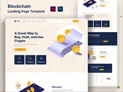 Kripto- Blockchain Landing page template bitcoin landing page blockchain technologies digital product trustworthy