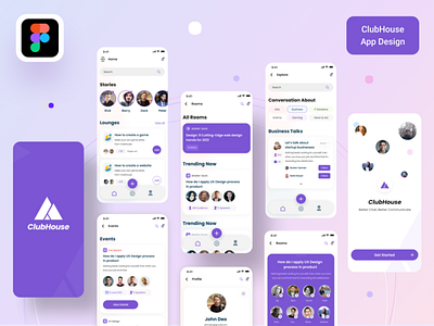 Clubhouse- Mobile App Design clean app design dating app design online courses