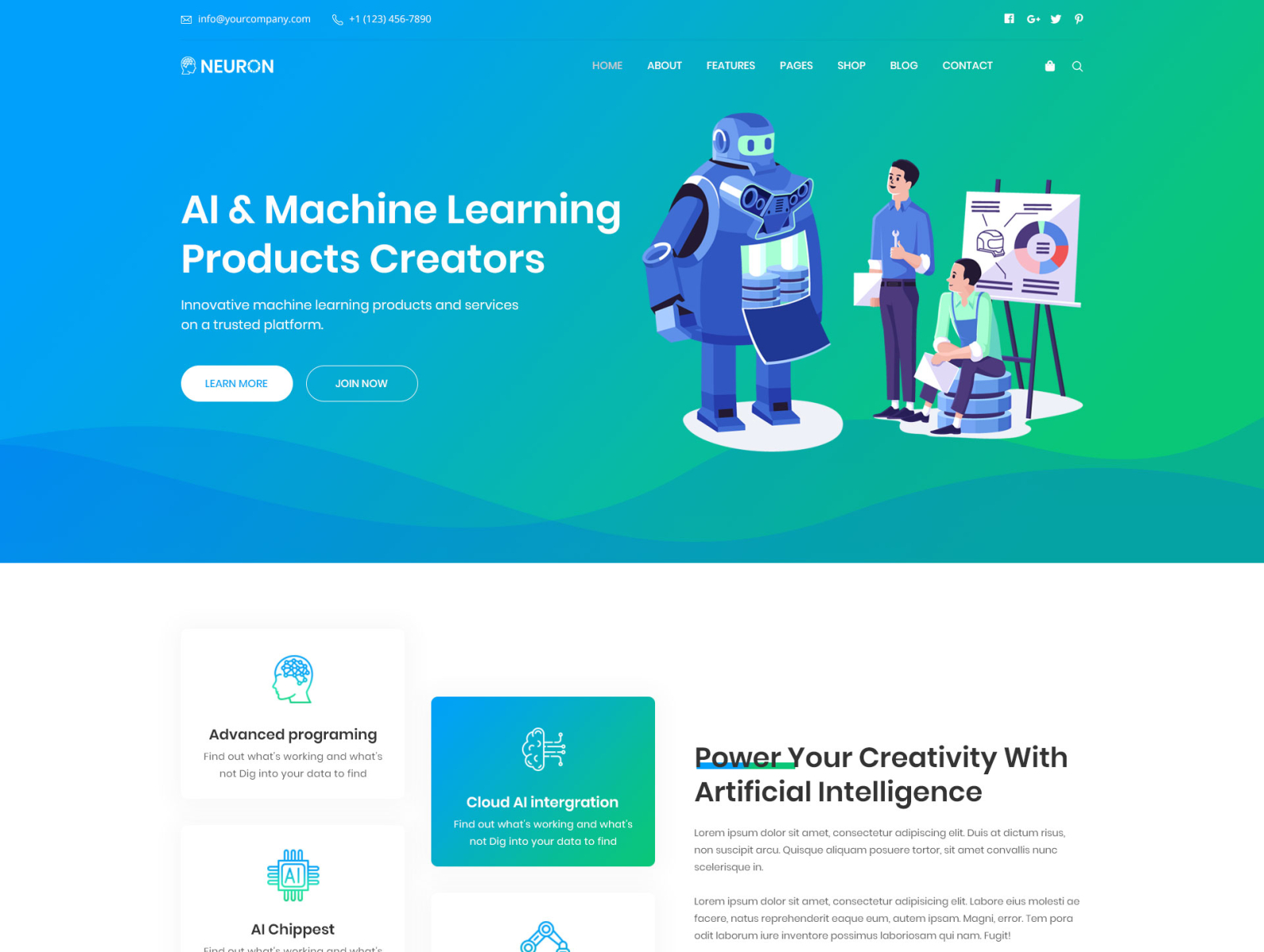 Neuron - Machine Learning & AI Startups PSD Template by ...