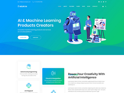 Neuron - Machine Learning & AI Startups PSD Template ai artificial intelligence business chatbot computer vision data analysis data science machine learning mobile app natural language processing nlp saas software startups