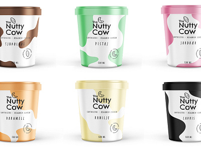 The Nutty Cow - Ice cream branding colourful cow design fun graphic design ice cream illustration illustrator logo nuts packaging typography vector vegan vegan food