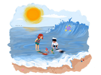 A day at the beach childrens illustration design digital art digital illustration digital illustrations digital illustrator digitalart illustration lineart picturebook procreate