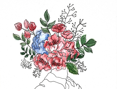 "Flower head" design illustration line art lineart linework watercolor watercolour painting