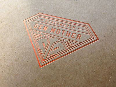 Den Mother Deboss badge cardboard deboss debossing den mother fox letterpress line orange scouts vintage