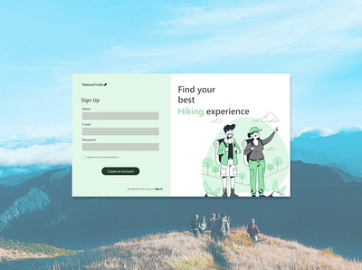 sign Up page for travelling app design desktop