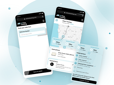 OnTime Tracking black blue design destination distance location location tracker map mobile order tracing realtime time tracking truck ui uidesign uiux uxdesign white