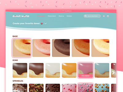Donut World - Customize 3d blue customize design desktop donut donut shop ecommerce pink sprinkles ui uidesign uiux uxdesign website