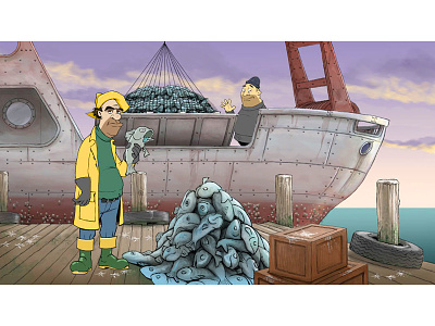 Fishermen on a Pier animation cartoon character legal seafood