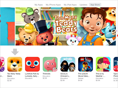 "Too Many Teddy Bears" by StoryToys adorable app apple store cuddly early learning games illustrations kids pre k teddy bear