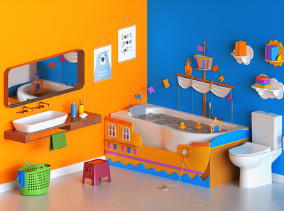 Interactive Bathroom Concept 3d 3d art children book illustration childrens illustration cinema 4d design illustration octane render zbrush