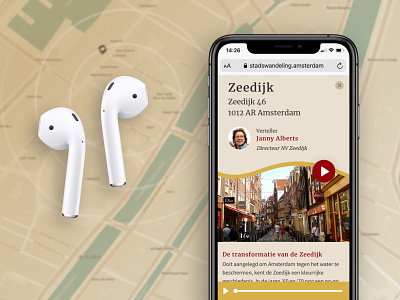 Stadswandeling Amsterdam amsterdam app audio city city guide detail page historic history map mobile app mobile ui points sound design stories storytelling tour tourism tourist ui webapp