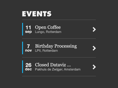 Event list arrow blog clean date dates event events flat item items line list lists mobile serif