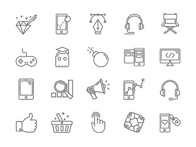 Line art icons agency art design development firm game games icon icons line lines set