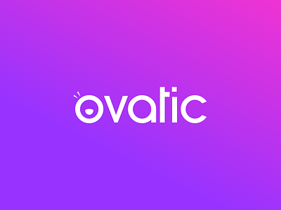 Ovatic app brand design branding face gradient happy icon identity magenta ovation pink purple standing startup ticketing type web website