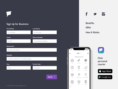 Landing Page (Footer) app clean delivery food grey ios landing page web