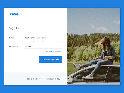 YOYO | Sign In button car clean form graphic header layout login register sign in sign up