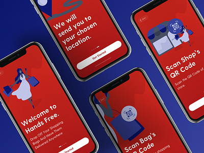 Hands Free App - Walkthroughs app blue branding delivery icon illustration ios kudret onboarding projectmind qrcode redesign concept ui ux walkthrough wallet