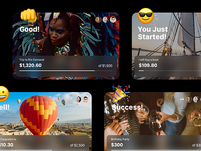 UI Cards for Goals and Saving, Spending Money Control App