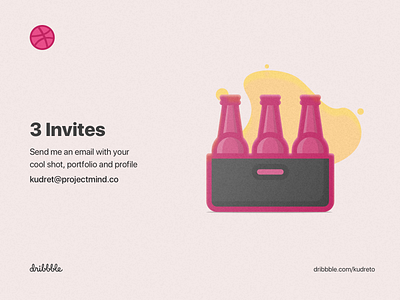 3 Dribbble Invites 2d 3 beer bottle clean glossy icon illustration invites invites giveaway pink