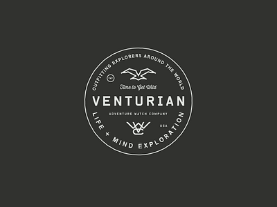 Venturian WatchWorks Badge badge badge design badge hunting boutique branding brand brand identity branding design eagle emblem emblem design graphic design identity kickstarter logo design monogram startup type type design typography