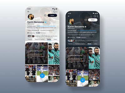 Twitter Media Redesign app concept dark light mobile mobileapp real madrid redesign theme ui ux uxui