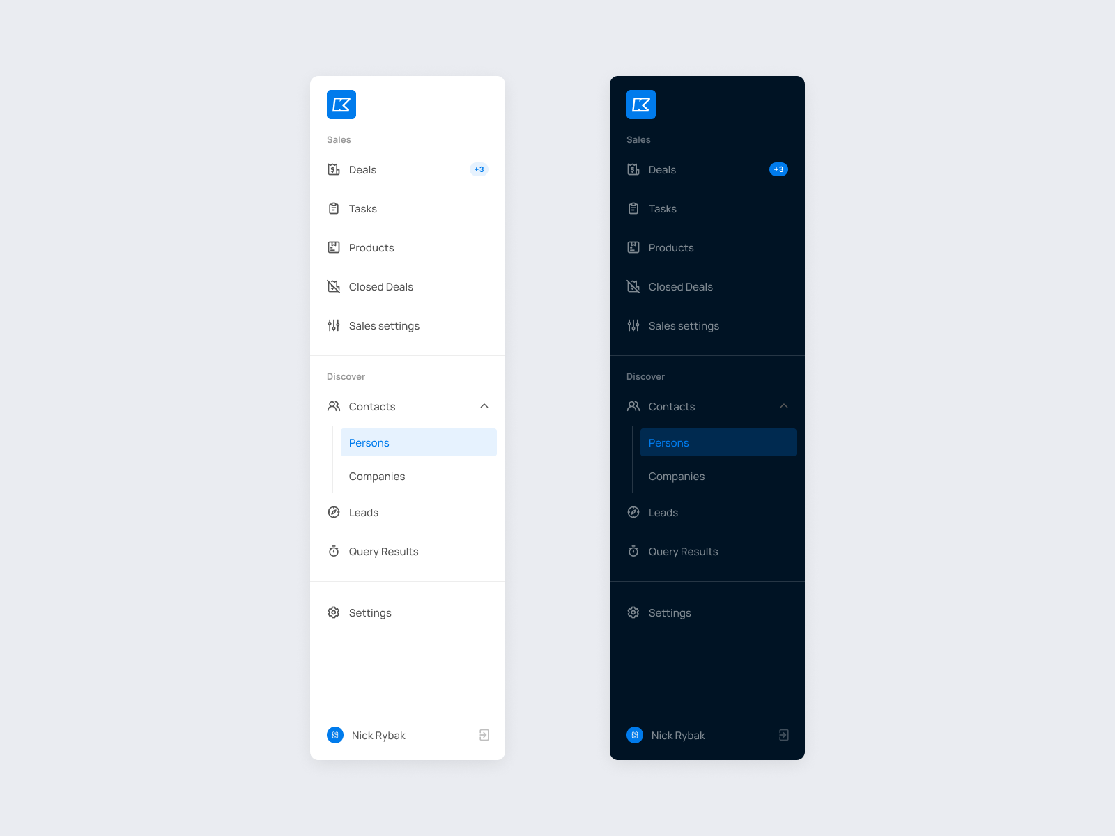 Navigation side bar by Nick Rybak for Setproduct on Dribbble