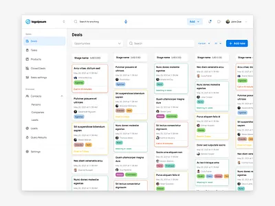 Design of Canban Task manager for SaaS CRM/ERP dashboard agile board crm design crmerp dashboard design deals page figma flat foursets kanban pipeline sales pipeline ui web web application