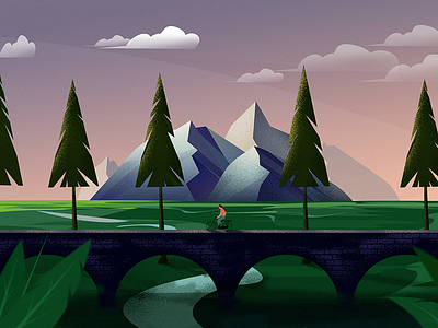 The countryside around a city boy bridge brooklyn design illustration man mountains outskirts tree