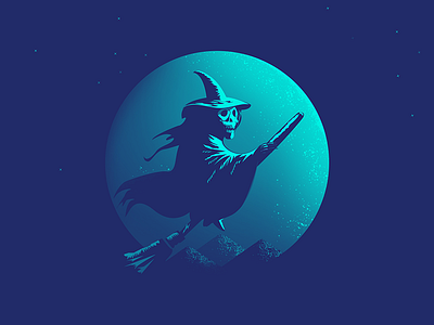 A Discovery of Witches broom fly hat illustration moon mountain skeleton skull star witch