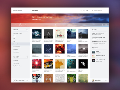 Music Archive archive blue flat minimal music player red simple ui user interface web white