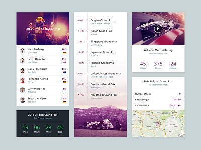 F1 App app f1 flat formula one map minimal mobile simple timeline ui user interface white