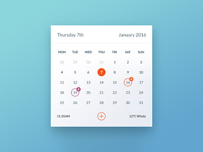 Calendar app application calendar clean date flat minimal reminder simple ui user interface widget