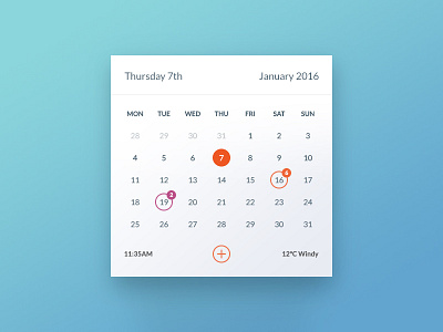 Calendar app application calendar clean date flat minimal reminder simple ui user interface widget