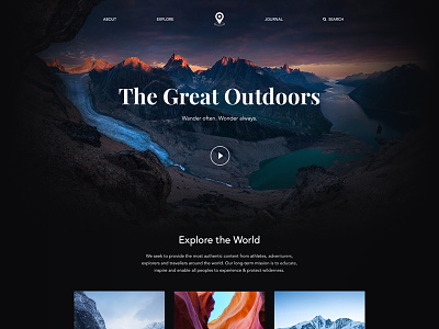 The Great Outdoors flat landing layout minimal page photography travel typography ui user interface ux website