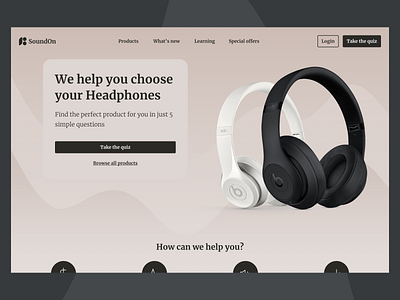 SoundOn - Landing Page design desktop graphic design headphones inspiration landing page product page quiz sound sound on ui ux web