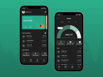 Bank Account account app bank black budget concept finance graphic design graphs inspiration night mode pie chart ui ux