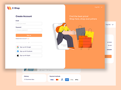 Z-Shop - eCommerce account branding cart concept design ecommerce graphic design illustration inspiration product registration ui ux