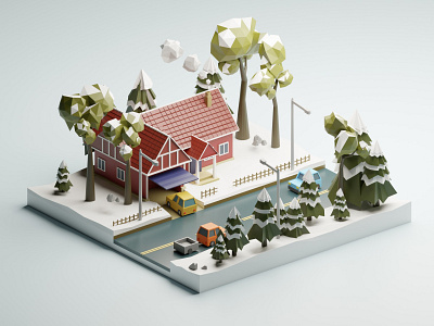 Scandinavian style cottage 3d 3d modeling blender blender3d blender3dart isometric isometric art lowpoly modeling render