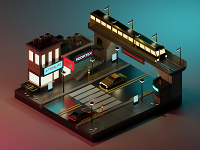 City at night 3d 3d modeling blender3d blender3dart cyberpunk isometric isometric art lowpoly modeling