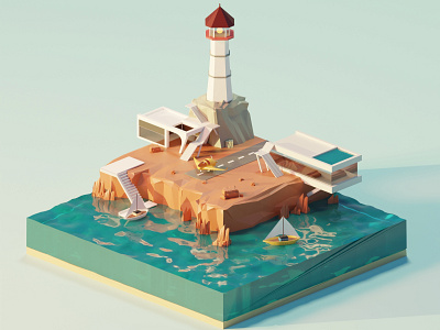 Private island 3d 3d modeling blender3d blender3dart isometric isometric art lowpoly modeling